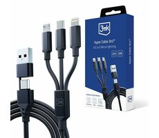 3mk Hyper Cable nabíjací kábel 3in1 A/C to C/Micro/Lightning 1.5m čierna