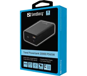 Sandberg Ttravel Powerbank čierna / USB-C PD 65W / 20000mAh / USB-C / USB-A