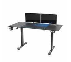 Ultradesk LEVEL V2 modrá / Herný elektricky nastaviteľný stôl / 140 x 68 x 72-117 cm / držiak slúchadiel&nápojov