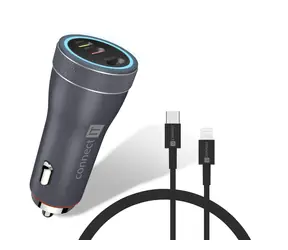 Connect IT InCarz DUPLEX nabíjačka do auta šedá / 27W / 2x USB-C / 1x Lightning