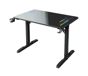Ultradesk FREEZE V2 ULTRA-GLASS čierna / Herný stôl / 109 x 69 x 75 cm / LED osvetlenie