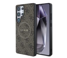 Guess PU Leather 4G Colored Ring MagSafe Zadný Kryt pre Samsung Galaxy S25 Ultra hnedá