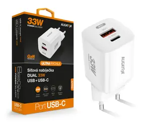Aligator Rýchla nabíjačka GaN / PD 33W USB + USB-C / biela