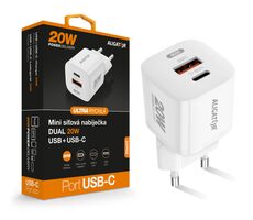 Aligator Rýchla nabíjačka Mini / PD 20W USB + USB-C / biela