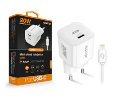 Aligator Rýchla nabíjačka Mini / PD 20W / USB-C/Lightning kábel / biela