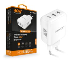 Aligator Rýchla nabíjačka Aligator / PD 40W 2xUSB-C / biela