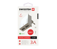 Rozbalené - Swissten SMART IC sieťový adaptér 2x USB 3A POWER + dátový kábel USB - USB-C 1.2m biela / rozbalené
