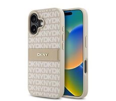 DKNY PU Leather Repeat Pattern Tonal Stripe Zadný Kryt pre iPhone 16 Pink