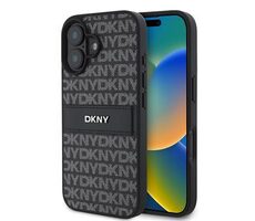 DKNY PU Leather Repeat Pattern Tonal Stripe Zadný Kryt pre iPhone 16 PLUS Black