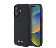 DKNY PU Leather Silver Metal Logo Magsafe Zadný Kryt pre iPhone 16 PLUS Black