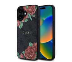 Guess PU Leather 4G Roses MagSafe Zadný Kryt pre iPhone 16 Black