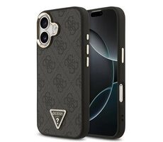 Guess PU Leather 4G Triangle Logo Gold Frame MagSafe Zadný Kryt pre iPhone 17 Black