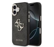 Guess PU Leather 4G Metal Logo Gold Frame Zadný Kryt pre iPhone 17 Black