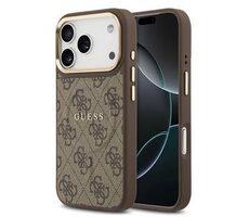 Guess PU Leather 4G Gold Frame MagSafe Zadný Kryt pre iPhone 17 Pre Brown