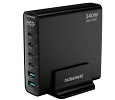 Cubenest S6D0 GaN 240W čierna / 4× USB-C / 2× USB-A / 5A / GaN / Power Delivery 3.1