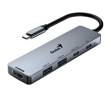 Genius húb UH-500 sivá / Dokovacia stanica / USB-C na HDMI / 2x USB3.0 / USB-C / 100W PD