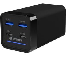 eSTUFF 65W 4- Port PD GaN Multi Charger čierna / Nabíjačka / 2x USB-C / 2x USB-A