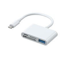 Rozbalené - Joyroom S-H142 Adaptér Lightning (M) na USB-A + USB-C + čítačka kariet SD + microSD biela / rozbalené