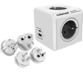 Cubenest PowerCube ReWirable USB PD 20W A+C - sivá / 4X zásuvka + USB-A+C / 4X svetové koncovky (EU | US | UK | AU/CN)