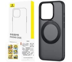Baseus P60161006101-04 čierne puzdro so stojanom SkyRing 360° pre Apple iPhone 15 + tvrdené sklo 