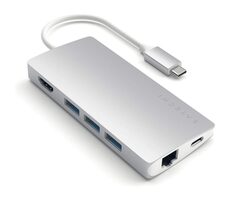 Satechi USB-C Multiport V2 Hub strieborná / USB-C / 3x USB-A / HDMI / microSD / SD / RJ45 / PD