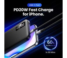 Ugreen Powerbanka PB311 čierna / 10000mAh / 20W / USB + USB-C