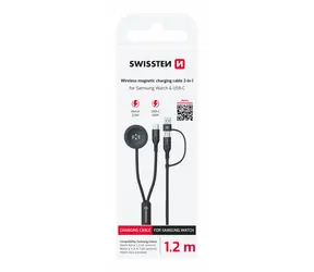Swissten Bezdrôtový nabíjací magnetický kábel 2v1 pre Samsung Galaxy Watch + USB-C 1.2m čierna / 2.5W / USB-A/USB-C