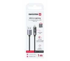 Swissten Kábel USB-A na Lightning s LCD displejom 1m čierna / 12W / USB-A (M) / Lightning
