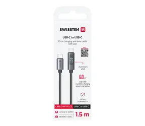 Swissten Kábel USB-C s LCD displejom 1.5m čierna