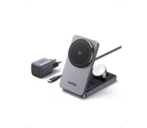 Ugreen 45025 Portable 3in1 wireless Charger MPP šedá / stolná bezdrôtová nabíjačka 3v1 / 15W / MagSafe