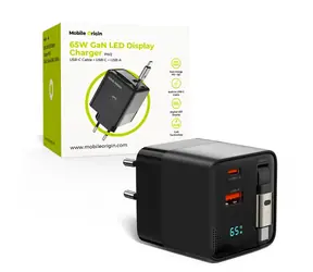 Mobile Origin v GaN 65W čierna / Nabíjačka s LED displejom / 1x USB-C kábel / 1x USB-C & 1x USB-A