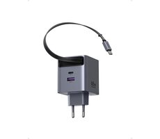 Ugreen 65825 GaN Rýchlonabíjačka so zaťahovacím káblom 70 cm / 65W / USB-C / USB-A