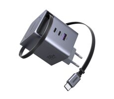 Ugreen 65828 GaN Rýchlonabíjačka so zaťahovacím káblom / 100W / 2x USB-C / USB-A
