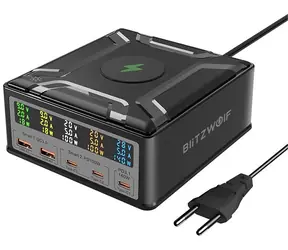 Blitzwolf BW-S28 dokovacia stanica 260W čierna / 2xUSB-A / 3xUSB-C / bezdrôtové nabíjanie