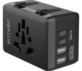 Blitzwolf BW-TA1 Cestovný adaptér 4 v 1 čierna / 2x USB-A / 2x USB-C
