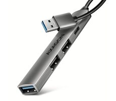 Axagon HUE-STA, 4X USB ALU STRIP húb, 1x USB-A 5Gbps, 2x USB-A a 1x USB-C 480Mbps, kábel USB-A 12cm