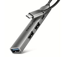 Axagon HUE-STC, 4X USB ALU STRIP hub, 1x USB-A 5Gbps, 2x USB-A a 1x USB-C 480Mbps, kábel USB-C 12cm