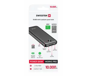 Swissten WORX PRE čierna / Powerbanka / 10000mAh / 2x USB-A + 1x USB-C
