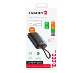 Swissten 22013936 VOLTBOX 10000mAh čierna / Powerbanka s integrovanými káblami 