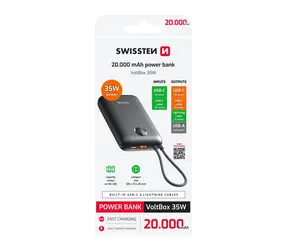 Swissten 22013937 VOLTBOX 20000mAh čierna / Powerbanka s integrovanými káblami 