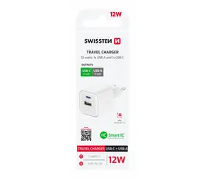 Swissten Sieťový adaptér USB-C + USB-A 12W biela 