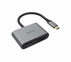 Rozbalené - Akasa AK-CBCA23-18BK adaptér šedá / USB-C dokovací adaptér / VGA / HDMI / 4K@60Hz / rozbalené