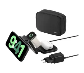 Belkin BOOST CHARGE PRE Qi2 Bezdrôtová skladacia cestovná nabíjačka 3v1 čierna / 25W / CZ adaptér