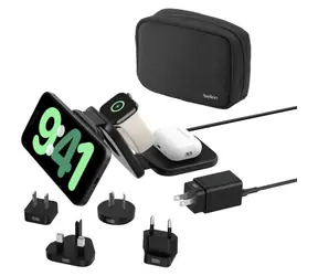 Belkin BOOST CHARGE PRE Qi2 Bezdrôtová skladacia cestovná nabíjačka 3v1 čierna / 25W / viac adaptérov