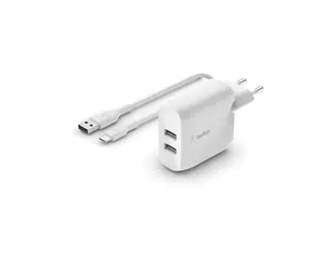 Belkin BOOST CHARGE charger biela / nabíjačka / 2x USB-A / 24W / s 1m káblom USB-C