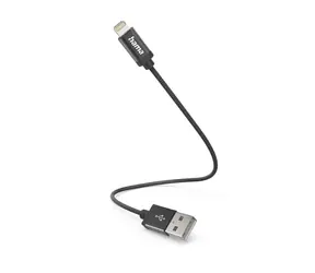 HAMA MFi USB kábel pre Apple čierna / USB-A / Lightning / 0.2 m / opletený
