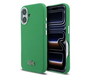 Lacoste PVC Iconic Petit Pique Metal Logo MagSafe Zadný Kryt pre iPhone 16 Estragón Green