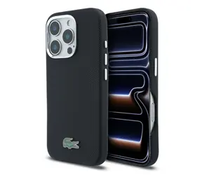 Lacoste PVC Iconic Petit Pique Metal Logo MagSafe Zadný Kryt pre iPhone 16 Pro Black