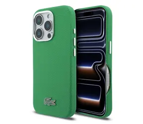 Lacoste PVC Iconic Petit Pique Metal Logo MagSafe Zadný Kryt pre iPhone 16 Pre Estragón Green