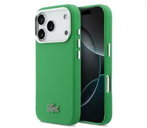 Lacoste PVC Iconic Petit Pique Metal Logo MagSafe Zadný Kryt pre iPhone 17 Pro Green